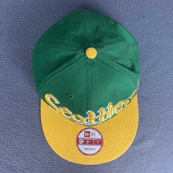 Seattle SuperSonics Hat Cap Snap Back Green Yellow NBA Basketball New Era Mens - Picture 2 of 9